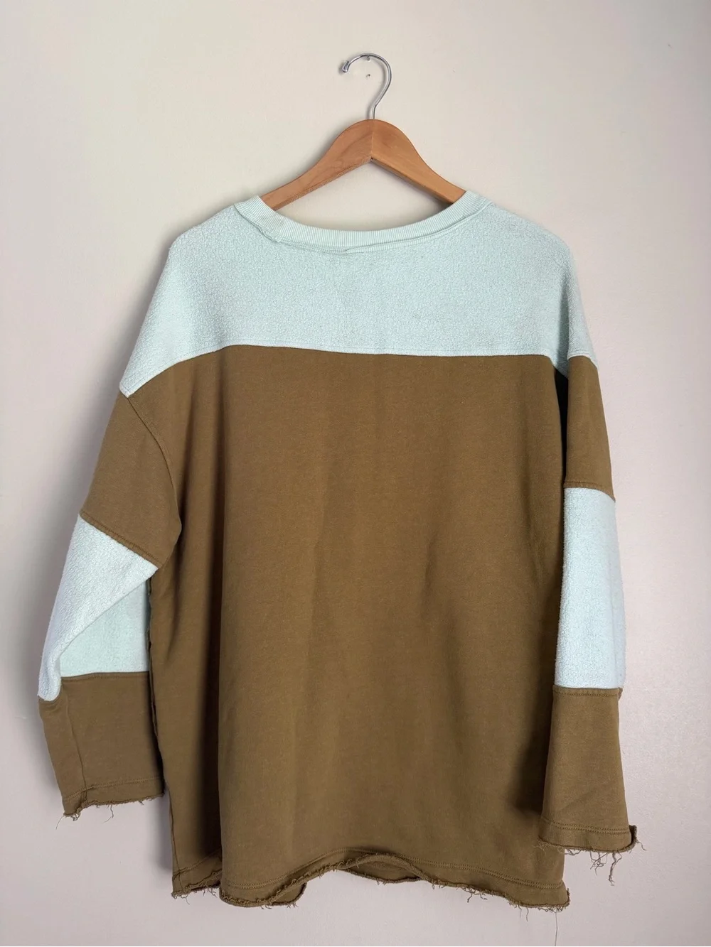 Free People Jordan Color Block Oversized Pullover | XS | Cozy Raw Hem Sweatshirt
